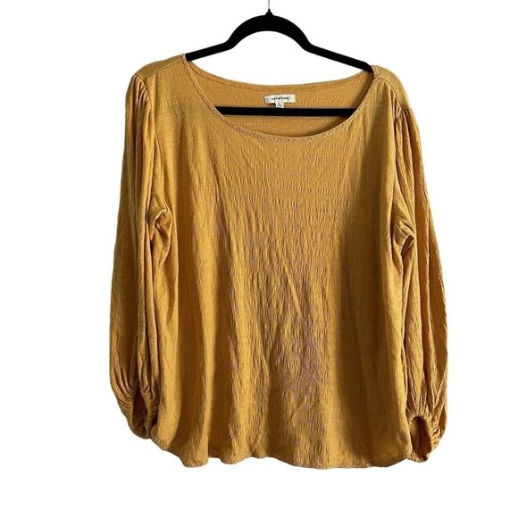 Max Studio Women SZ L Mustard Yellow Long Balloon Sleeve Textured Pullover Top - Picture 1 of 9